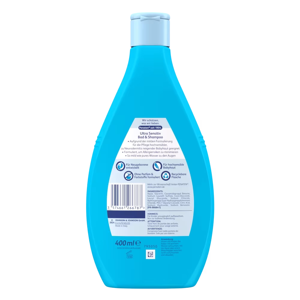 Penaten Ultra Sensitive Baby Bath & Shampoo – Fragrance Free, 13.5 fl oz (400 ml)