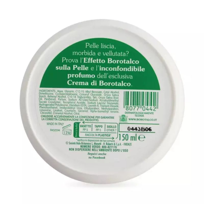 Borotalco Crema Vellutante Body Cream – Original Borotalco Scent, 5.07 fl oz (150 ml), Italy