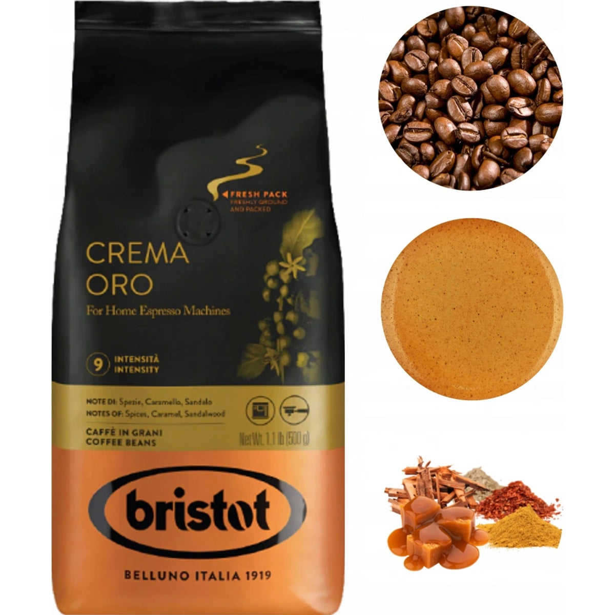 Bristot Crema Oro Espresso Coffee Beans – 1.1 lb