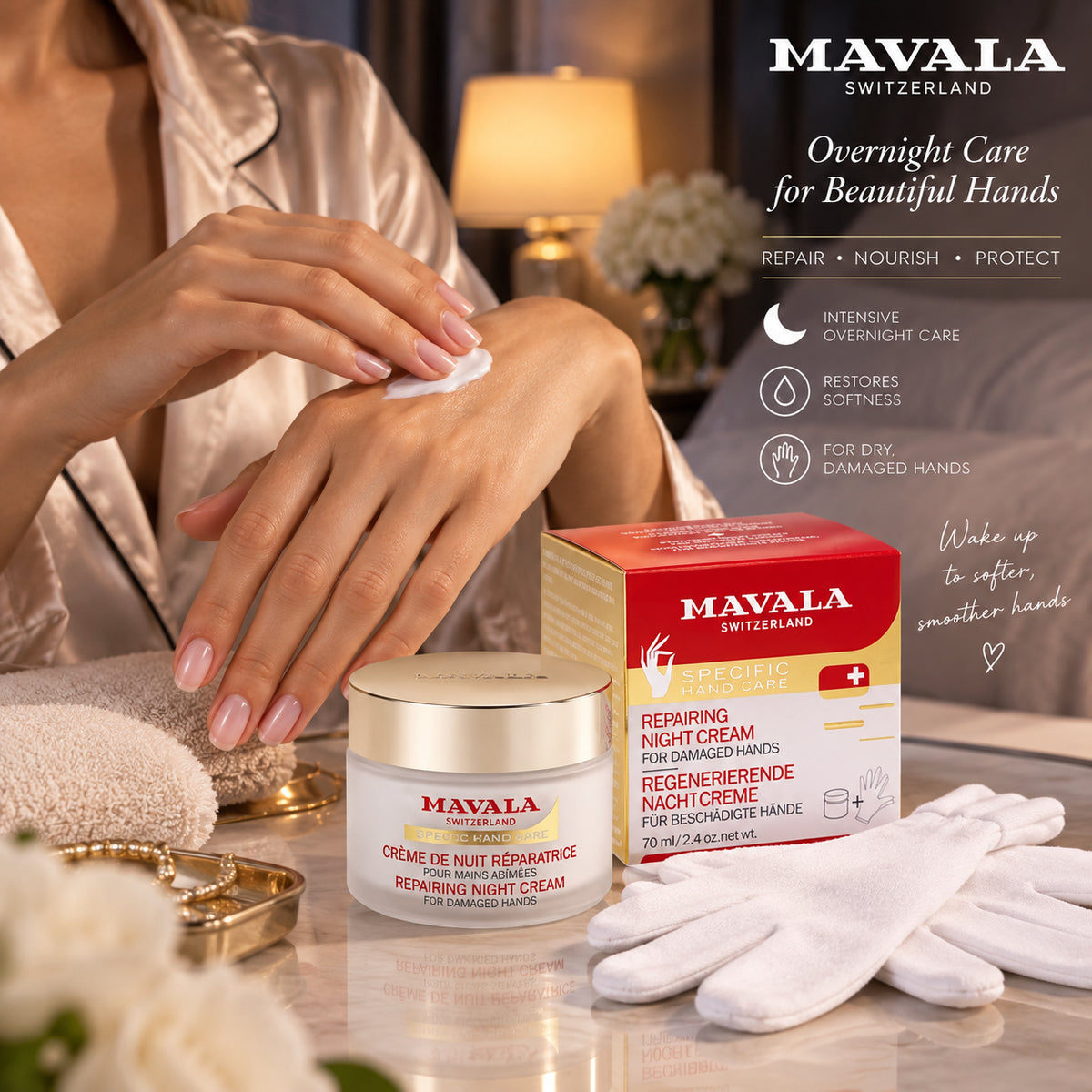 Mavala Repairing Night Cream for Damaged Hands – 2.4 oz