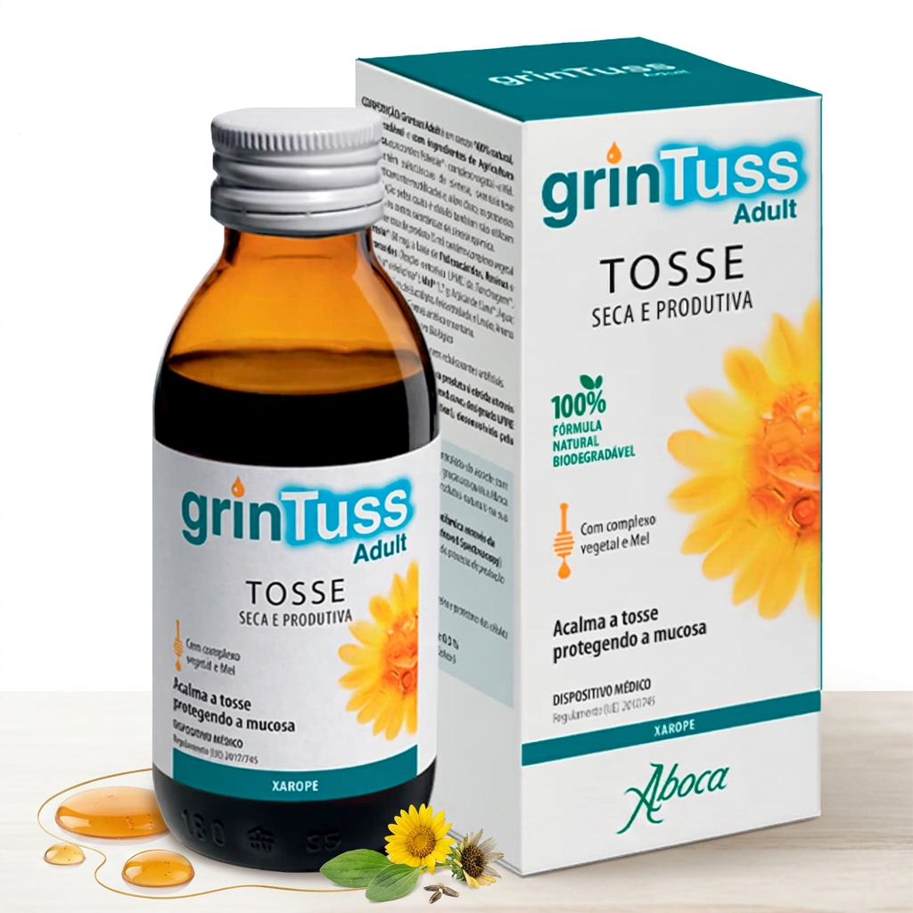 Aboca Grintuss Adult Cough Syrup – Dry & Productive Cough – 4.46 fl oz (132 ml) – Adults & Teens 12+
