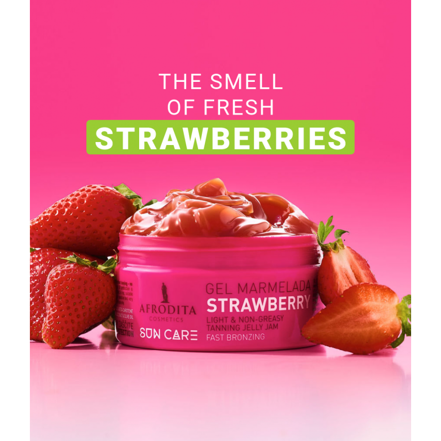 Afrodita Sun Care Strawberry Tanning Jelly Jam – Fast Bronzing, Light Non-Greasy Gel, 6.76 fl oz (200 ml)