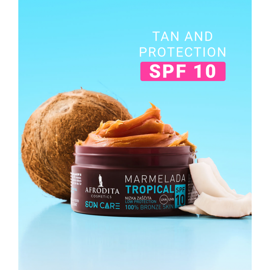 Afrodita Sun Care Marmelada Tropical Tanning Jam SPF 10, Coconut, 6.76 fl oz (200 ml)