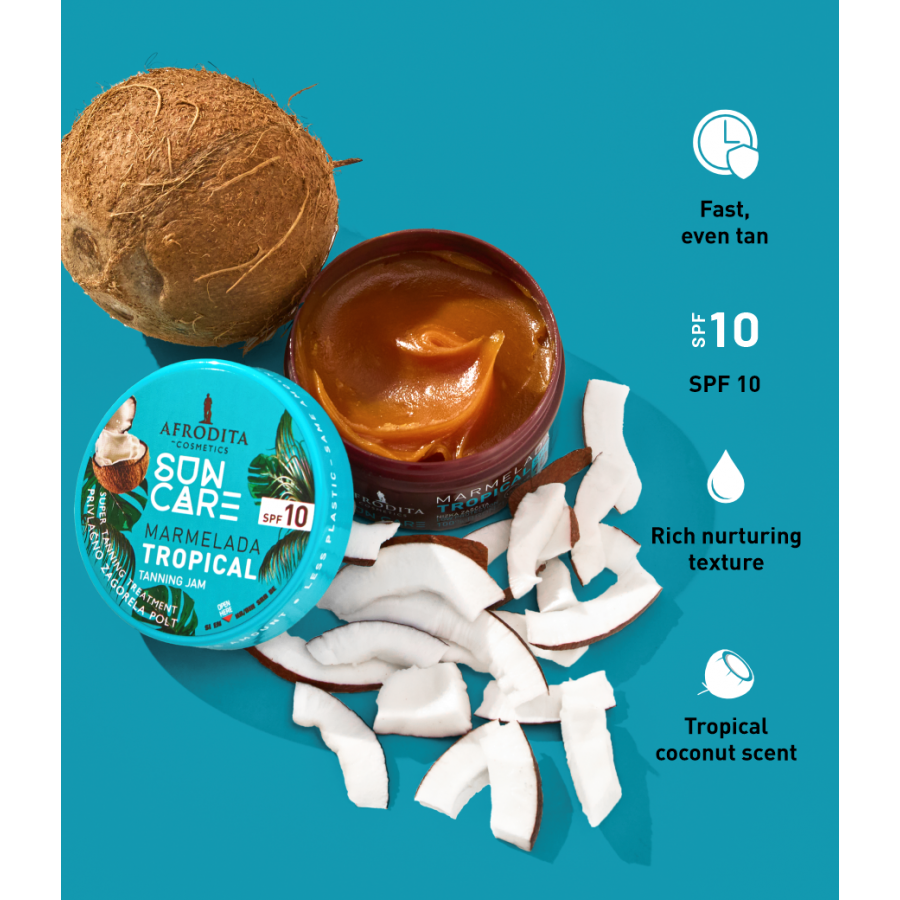 Afrodita Sun Care Marmelada Tropical Tanning Jam SPF 10, Coconut, 6.76 fl oz (200 ml)
