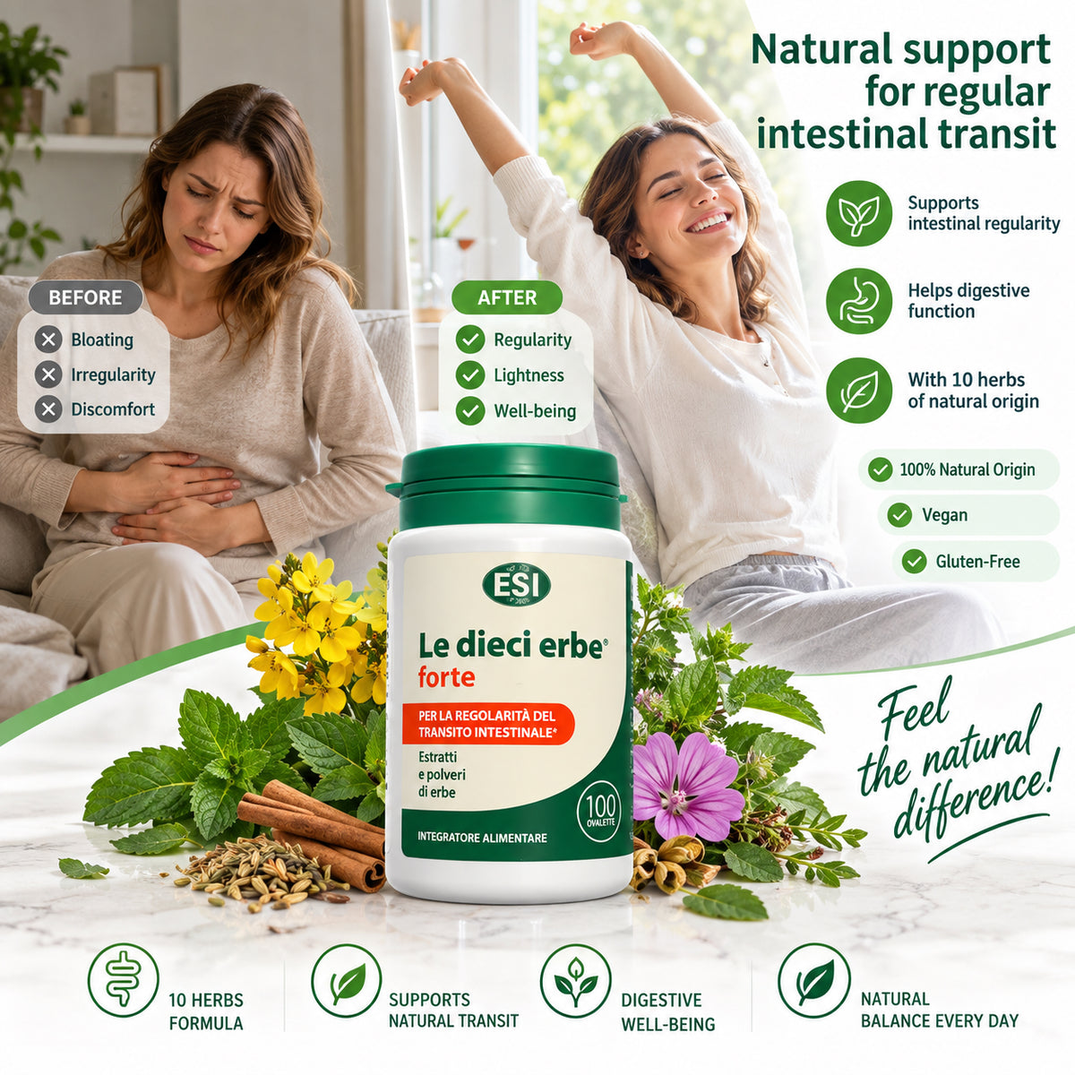 ESI Le Dieci Erbe Forte Intestinal Regularity – 100 Tablets