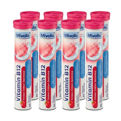 Mivolis Vitamin B12 Effervescent Tablets – Raspberry & Strawberry Flavor, 20 Tablets – Germany