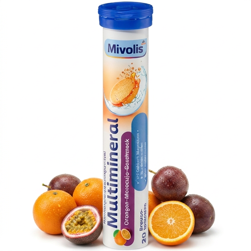 Mivolis Multimineral Effervescent Tablets – Calcium, Magnesium + 6 Trace Elements, Orange & Passion Fruit, 20 Tablets – Germany