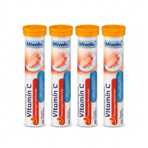 Mivolis Vitamin C Effervescent Tablets – Red Orange Flavor, 240 mg, 20 Tablets – Germany