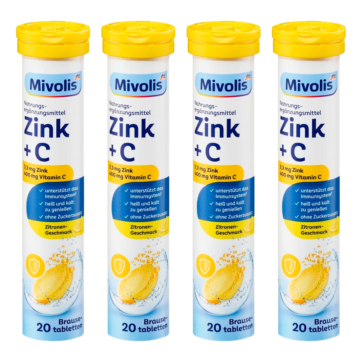 Mivolis Zinc + Vitamin C Effervescent Tablets – Lemon Flavor, 20 Tablets – Germany