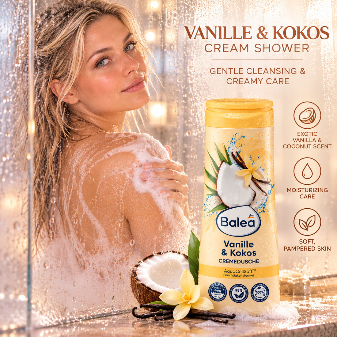Balea Vanilla &amp; Coconut Cream Shower 10.1 fl oz