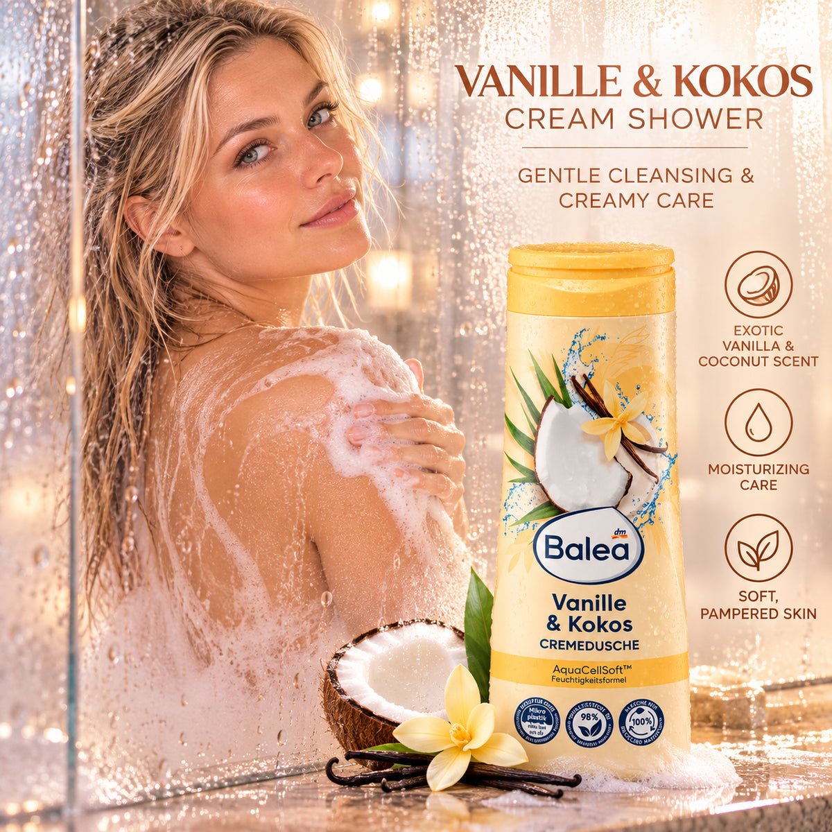 Balea Vanilla &amp; Coconut Cream Shower 10.1 fl oz