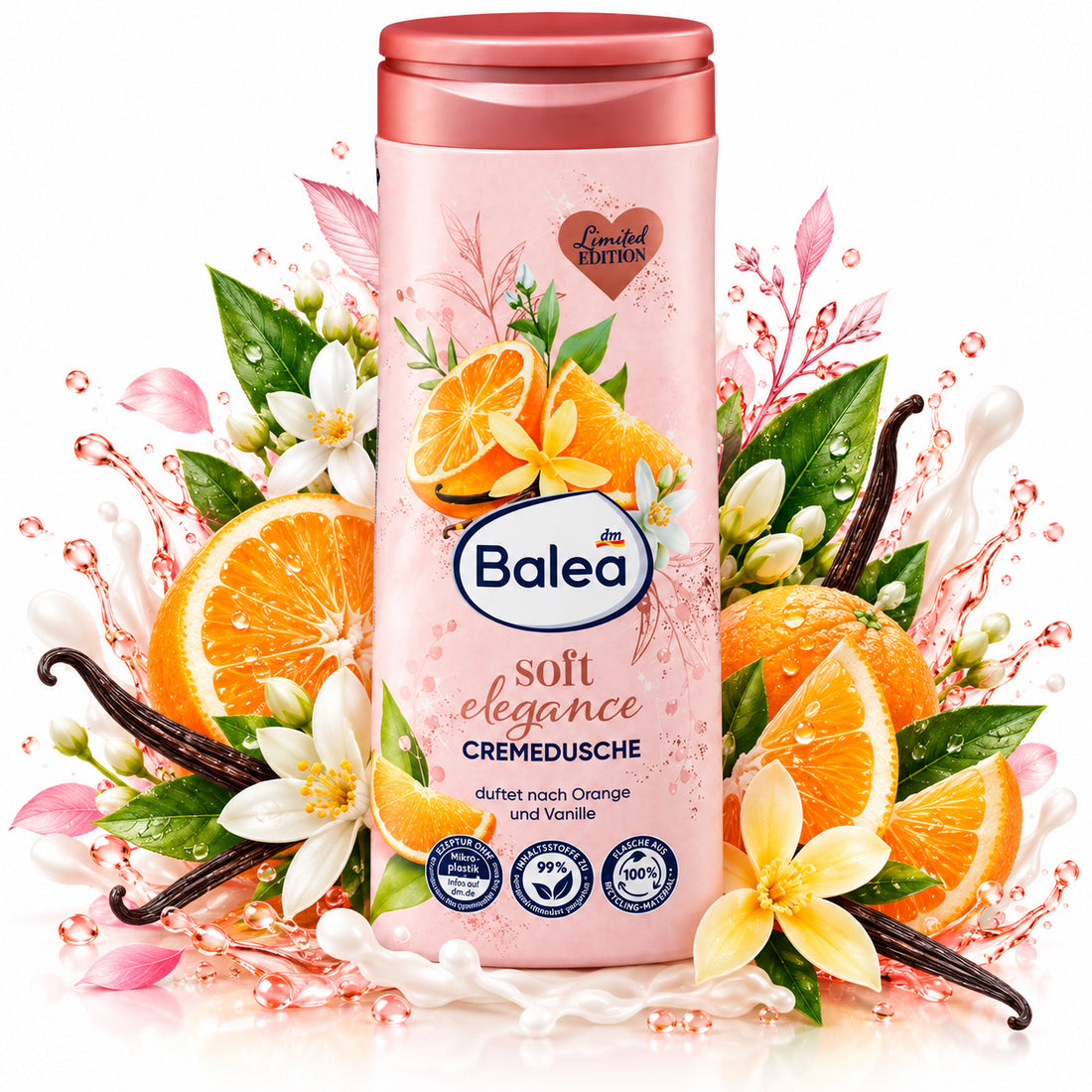 Balea Soft Elegance Cream Shower Orange &amp; Vanilla 10.1 fl oz