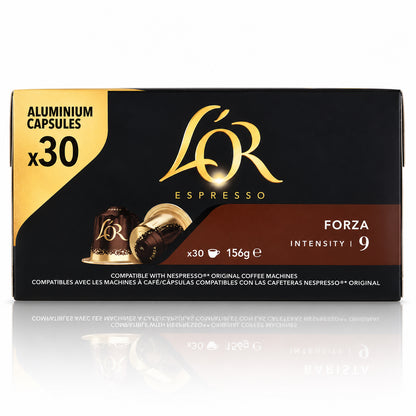 L’OR Espresso Forza Intensity 9 – 30 Aluminum Coffee Capsules for Nespresso