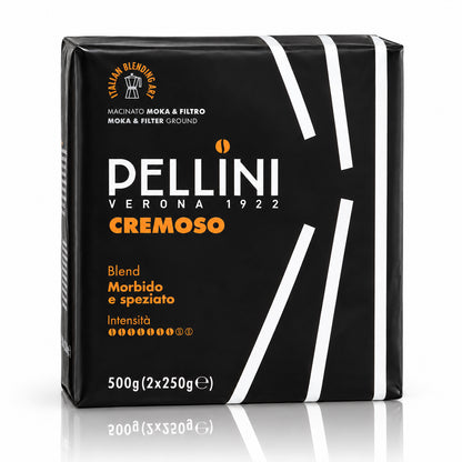 Pellini Cremoso Moka &amp; Filter Ground Coffee – Smooth &amp; Spicy Italian Blend, 17.6 oz (2 × 250 g)
