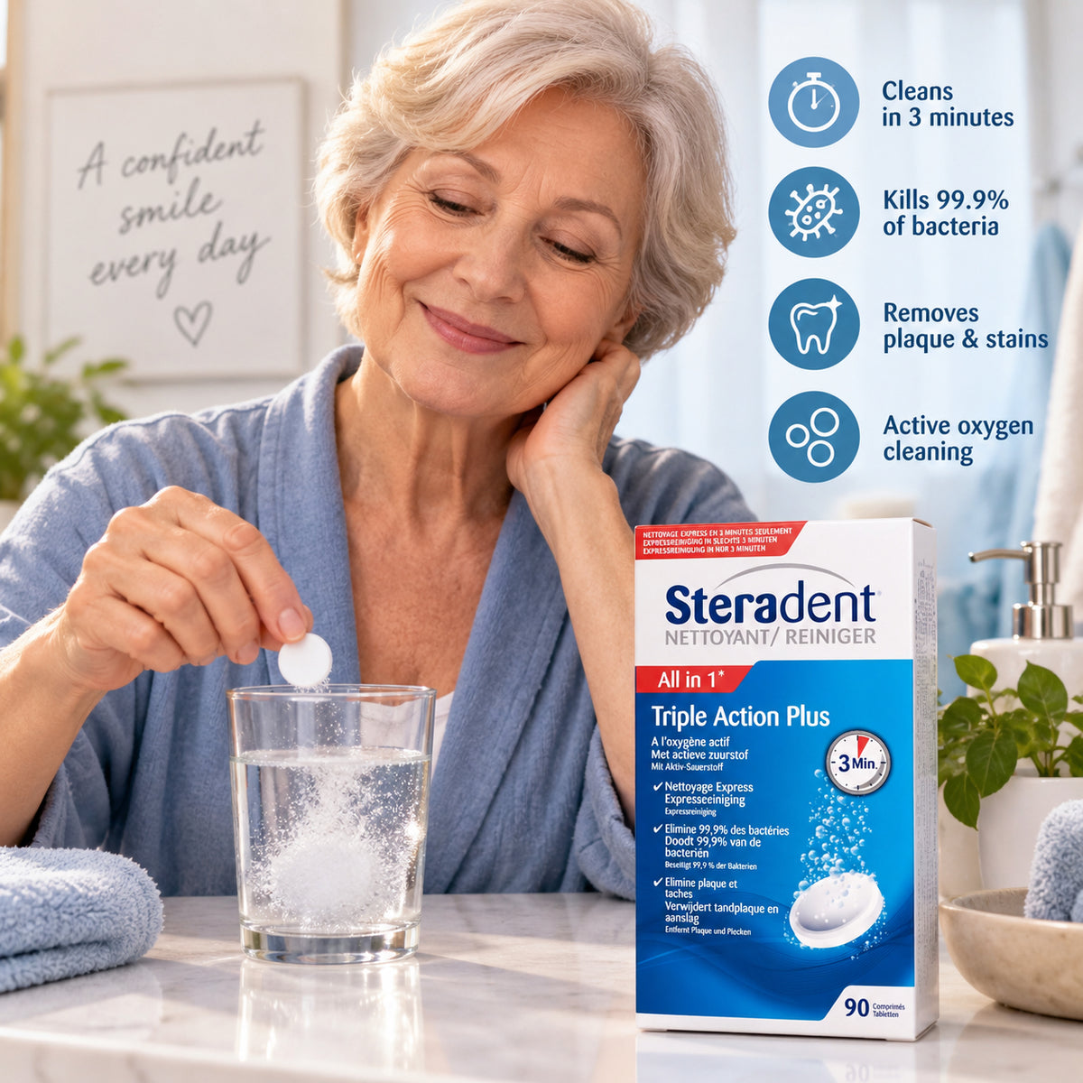 Steradent Triple Action Plus Denture Cleaner 90 Tablets