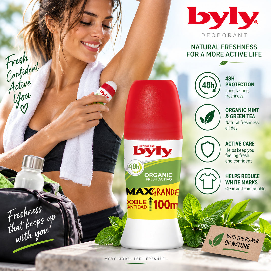 Byly Organic Green Tea 48h Roll-On Deodorant – 3.38 fl oz