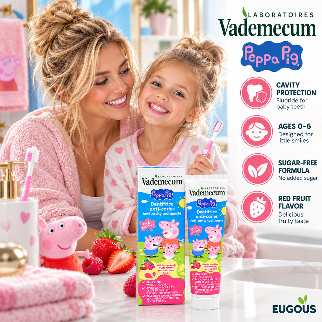 Vademecum Peppa Pig Anti-Cavity Kids Toothpaste Red Fruits 1.69 fl oz – Ages 0–6