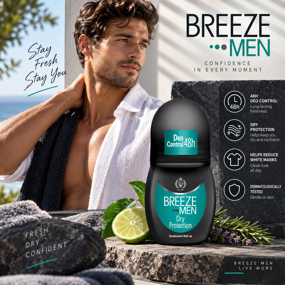 Breeze Men Dry Protection 48h Roll-On – 1.69 fl oz