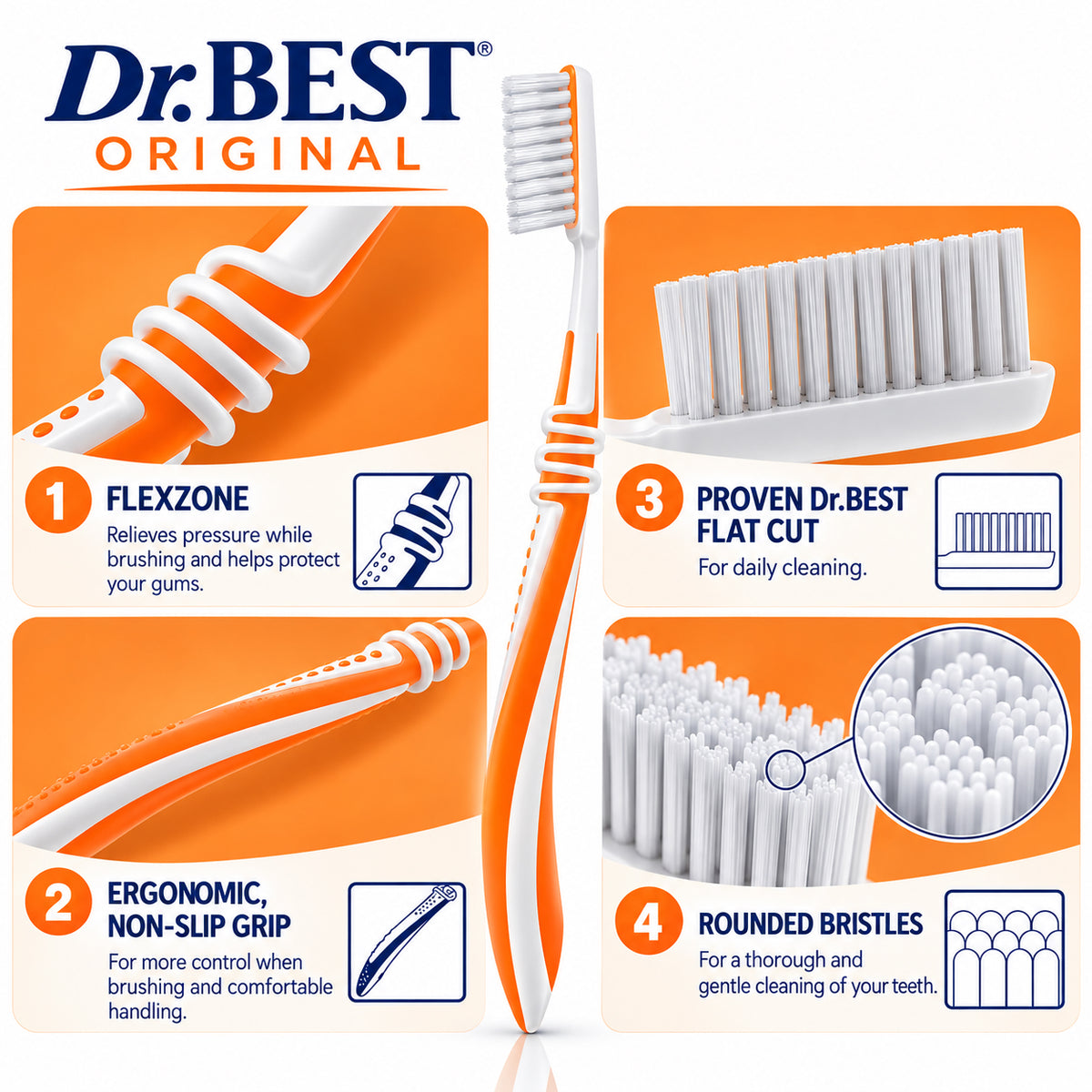 Dr.BEST Original Medium Toothbrushes – 3 Pack
