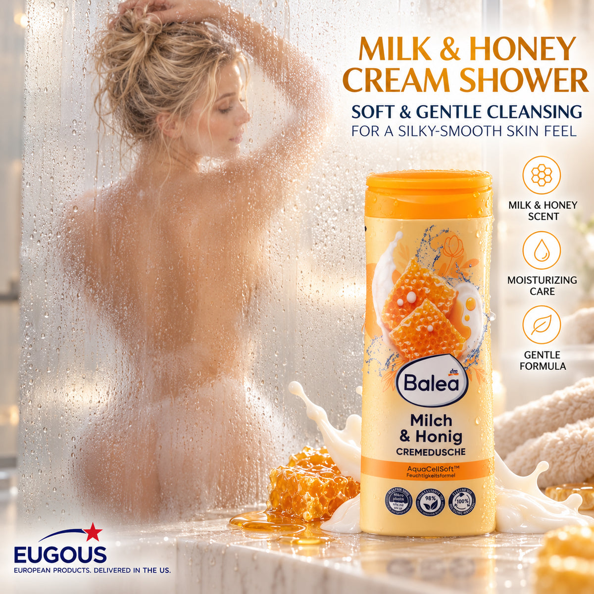 Balea Milk &amp; Honey Cream Shower 10.1 fl oz