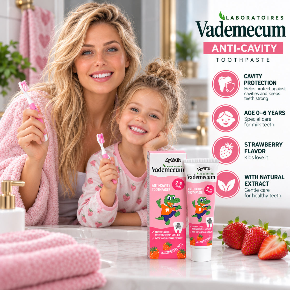Vademecum My Little Anti-Cavity Kids Toothpaste Strawberry 1.69 fl oz – Ages 0–6