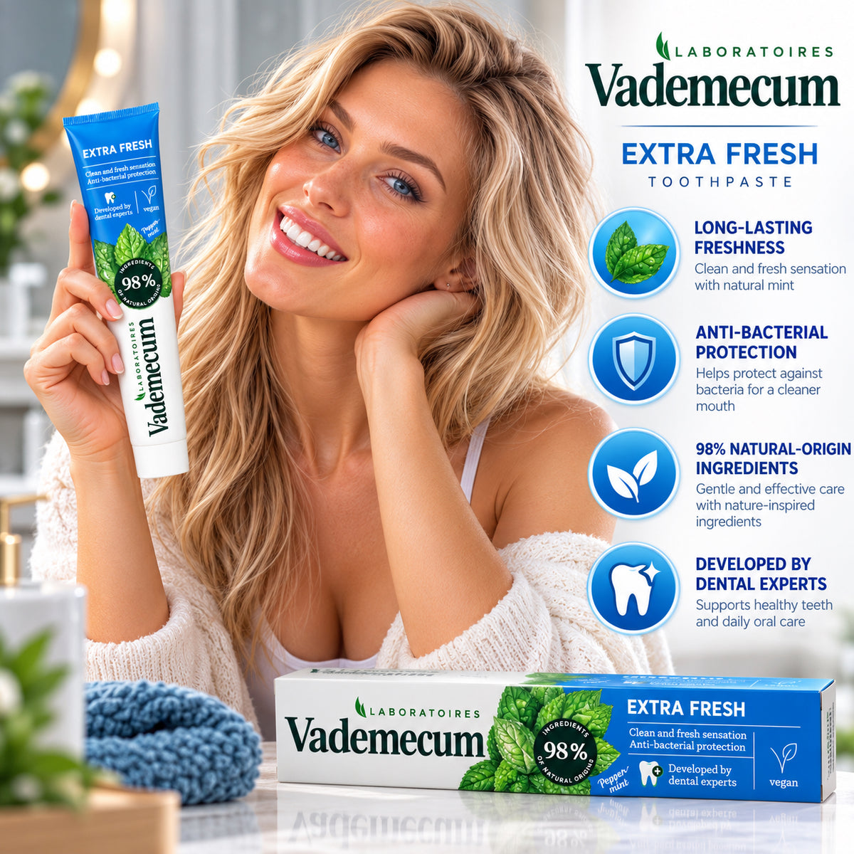 Vademecum Extra Fresh Toothpaste with Zinc &amp; Fluoride 2.54 fl oz