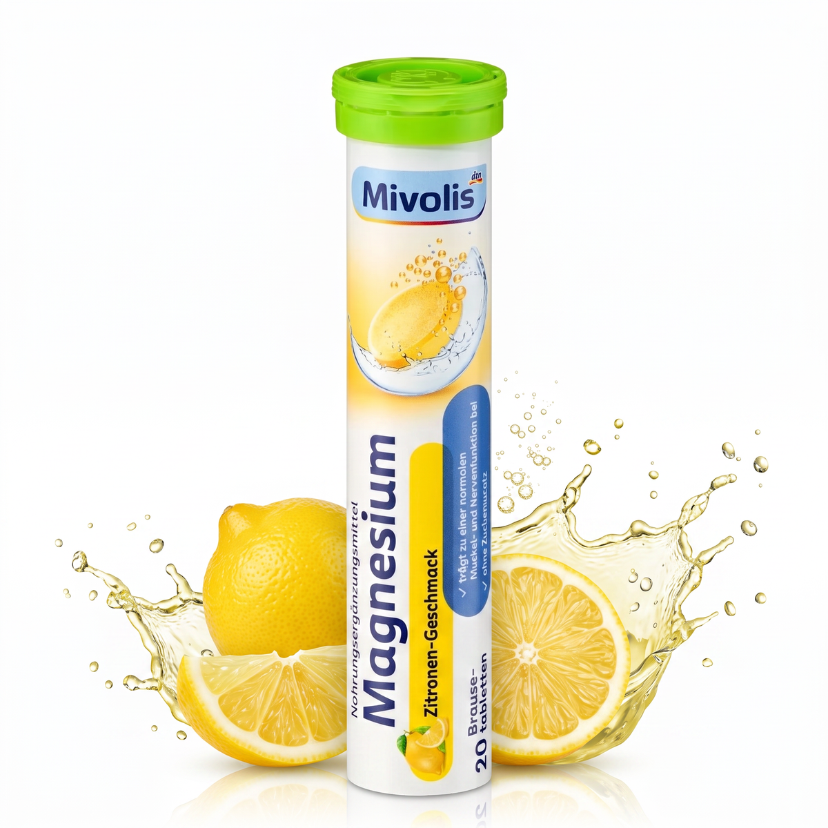 Mivolis Magnesium Effervescent Tablets – Lemon Flavor, 20 Tablets – Germany
