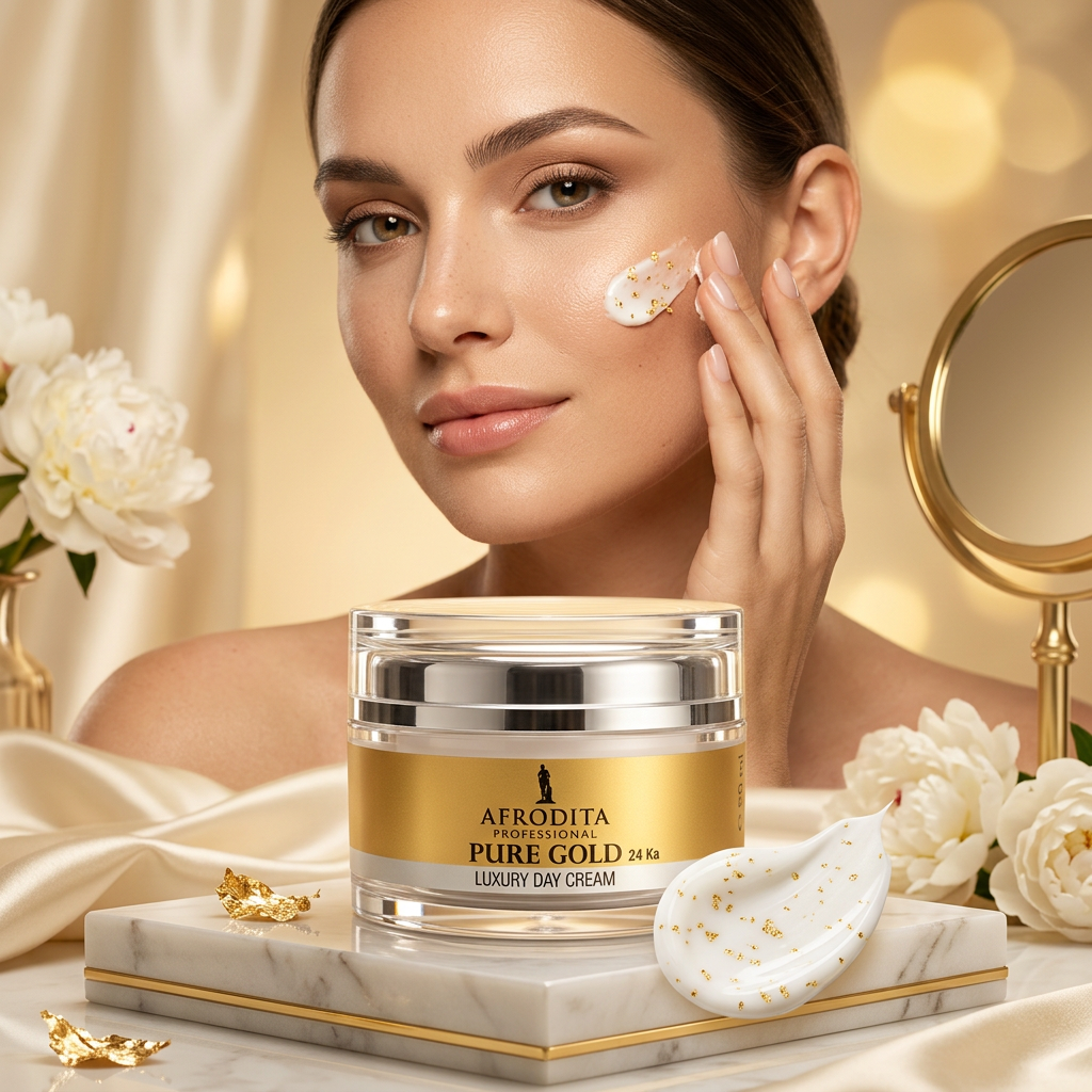 Afrodita Professional PURE GOLD 24K Luxury Day Face Cream – Intensive Anti-Wrinkle Care, 1.69 fl oz (50 ml)