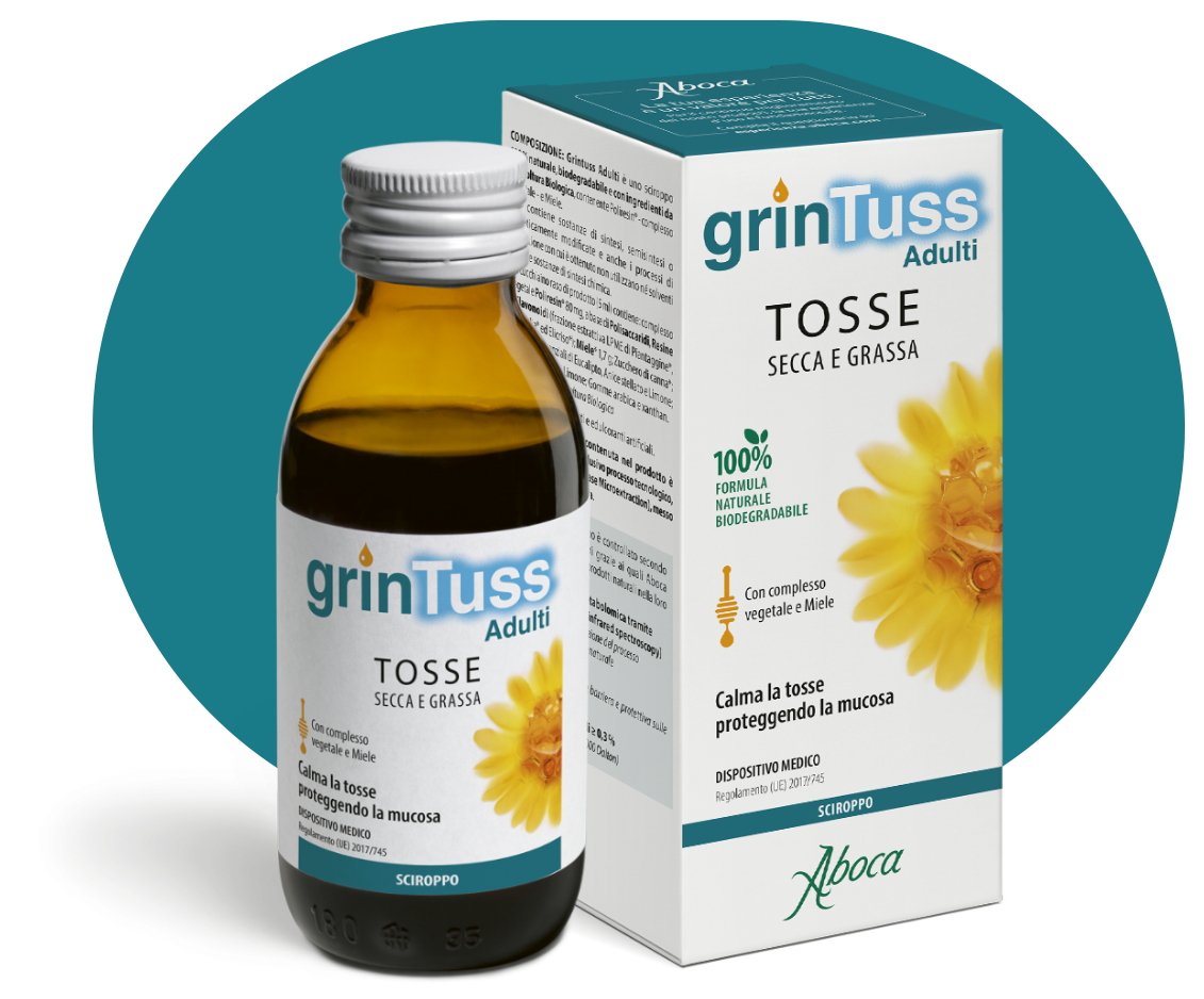 Aboca Grintuss Adult Cough Syrup – Dry &amp; Productive Cough – 4.46 fl oz (132 ml) – Adults &amp; Teens 12+