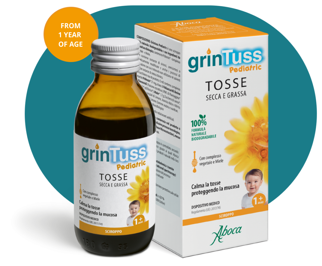 Aboca Grintuss Pediatric Cough Syrup Kids 1+ – Dry &amp; Productive Cough – 4.46 fl oz (132 ml)