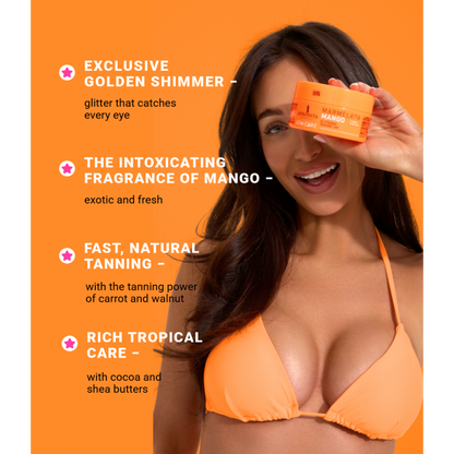 Afrodita Sun Care Mango Tanning Jam with Gold Glitter – Fast Bronzing, Exotic Mango Scent, 6.76 fl oz (200 ml)