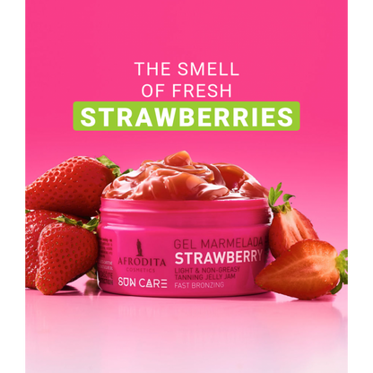 Afrodita Sun Care Strawberry Tanning Jelly Jam – Fast Bronzing, Light Non-Greasy Gel, 6.76 fl oz (200 ml)