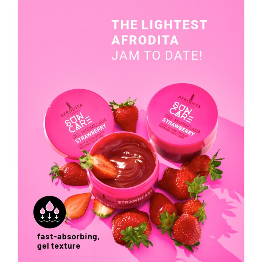 Afrodita Sun Care Strawberry Tanning Jelly Jam – Fast Bronzing, Light Non-Greasy Gel, 6.76 fl oz (200 ml)