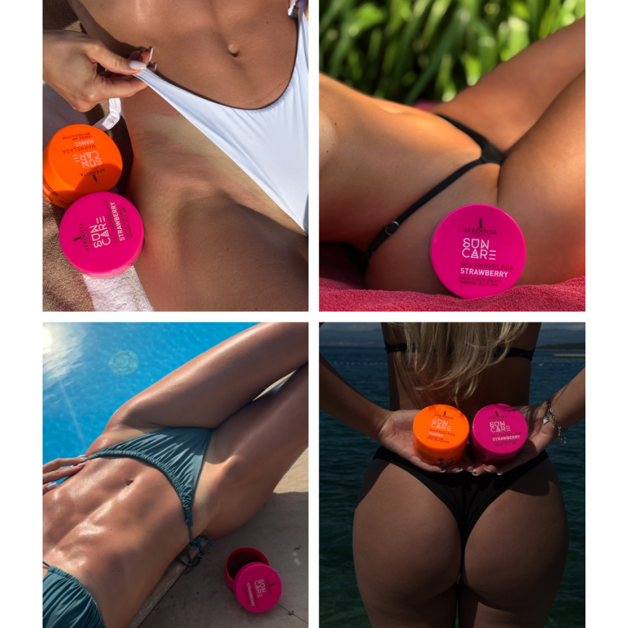 Afrodita Sun Care Strawberry Tanning Jelly Jam – Fast Bronzing, Light Non-Greasy Gel, 6.76 fl oz (200 ml)
