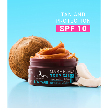 Afrodita Sun Care Marmelada Tropical Tanning Jam SPF 10, Coconut, 6.76 fl oz (200 ml)
