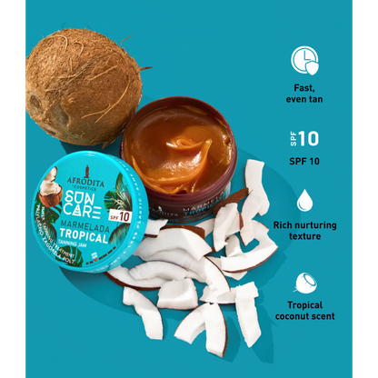 Afrodita Sun Care Marmelada Tropical Tanning Jam SPF 10, Coconut, 6.76 fl oz (200 ml)