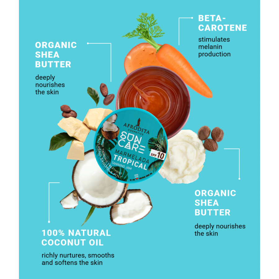 Afrodita Sun Care Marmelada Tropical Tanning Jam SPF 10, Coconut, 6.76 fl oz (200 ml)