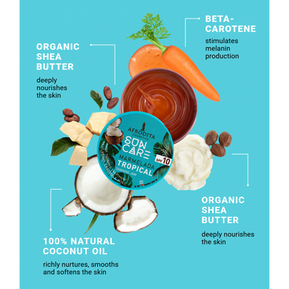 Afrodita Sun Care Marmelada Tropical Tanning Jam SPF 10, Coconut, 6.76 fl oz (200 ml)