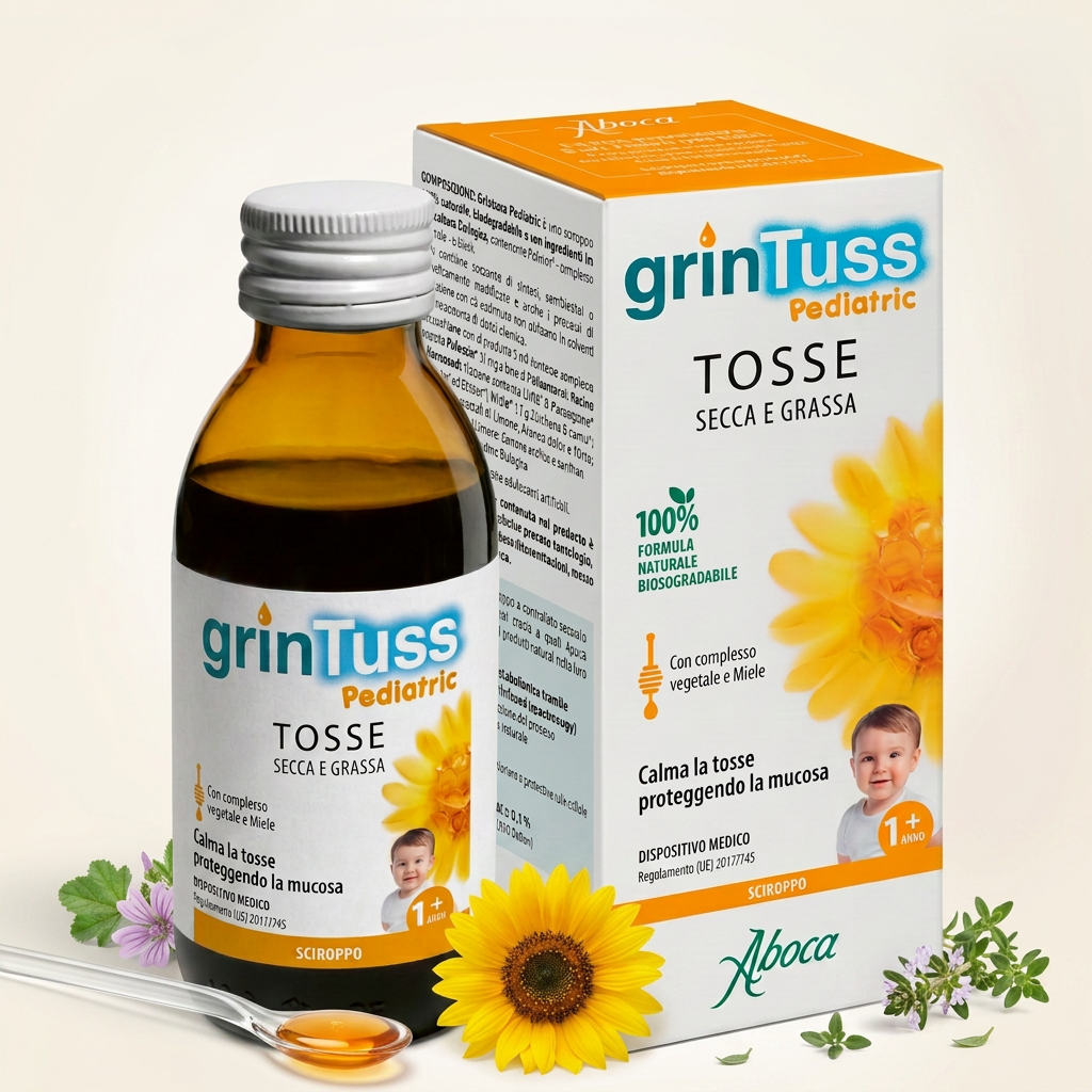 Aboca Grintuss Pediatric Cough Syrup Kids 1+ – Dry &amp; Productive Cough – 4.46 fl oz (132 ml)