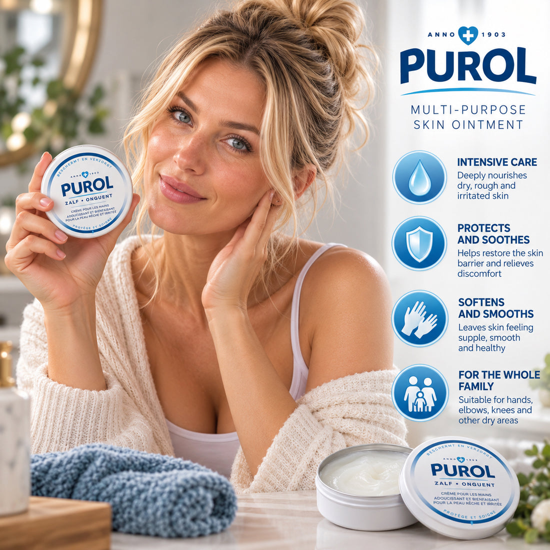 Purol Protective Skin Ointment for Dry &amp; Rough Skin 1.7 fl oz