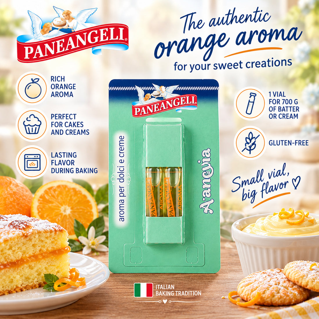 Paneangeli Orange Flavoring for Cakes &amp; Creams – 2 Vials, 0.14 fl oz