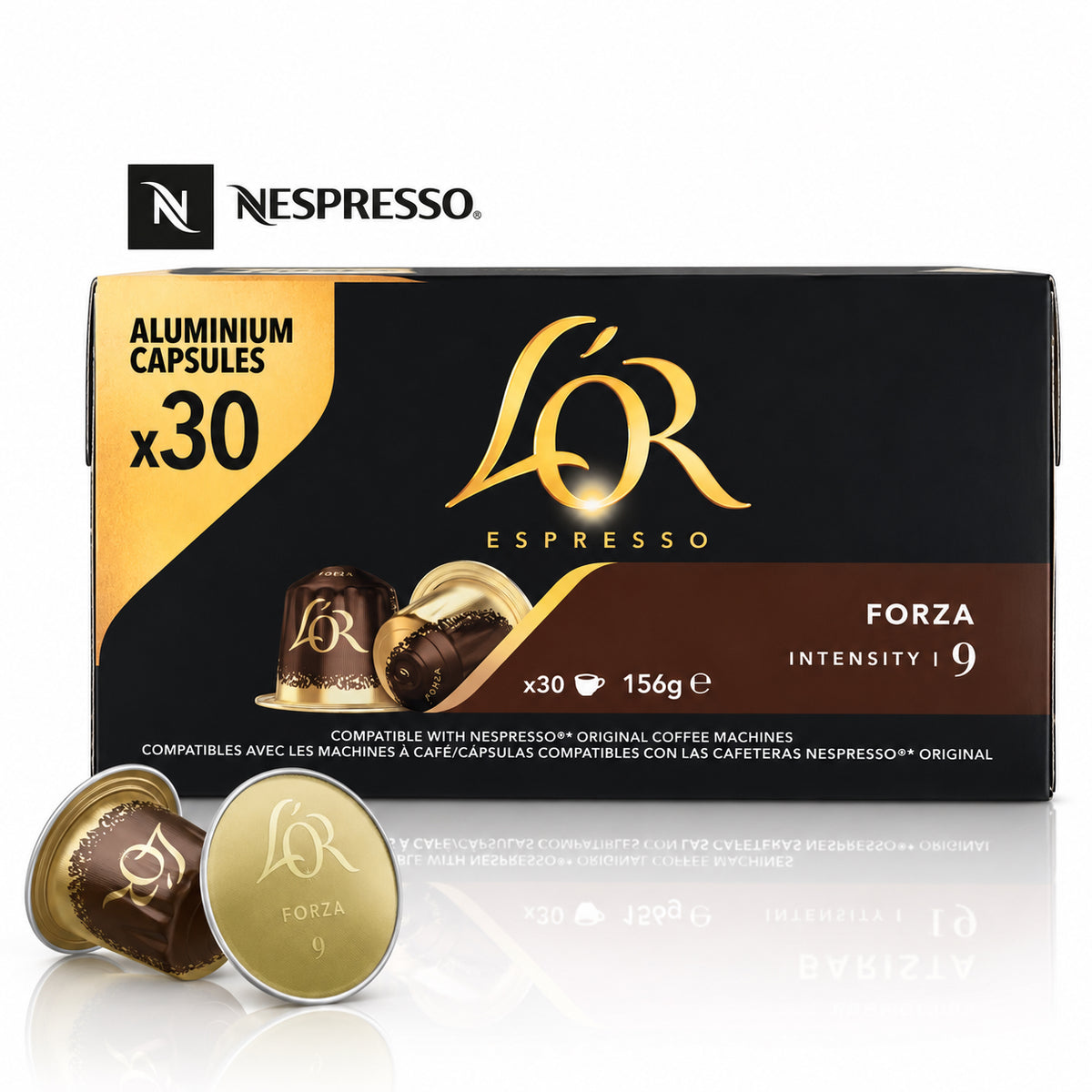 L’OR Espresso Forza Intensity 9 – 30 Aluminum Coffee Capsules for Nespresso