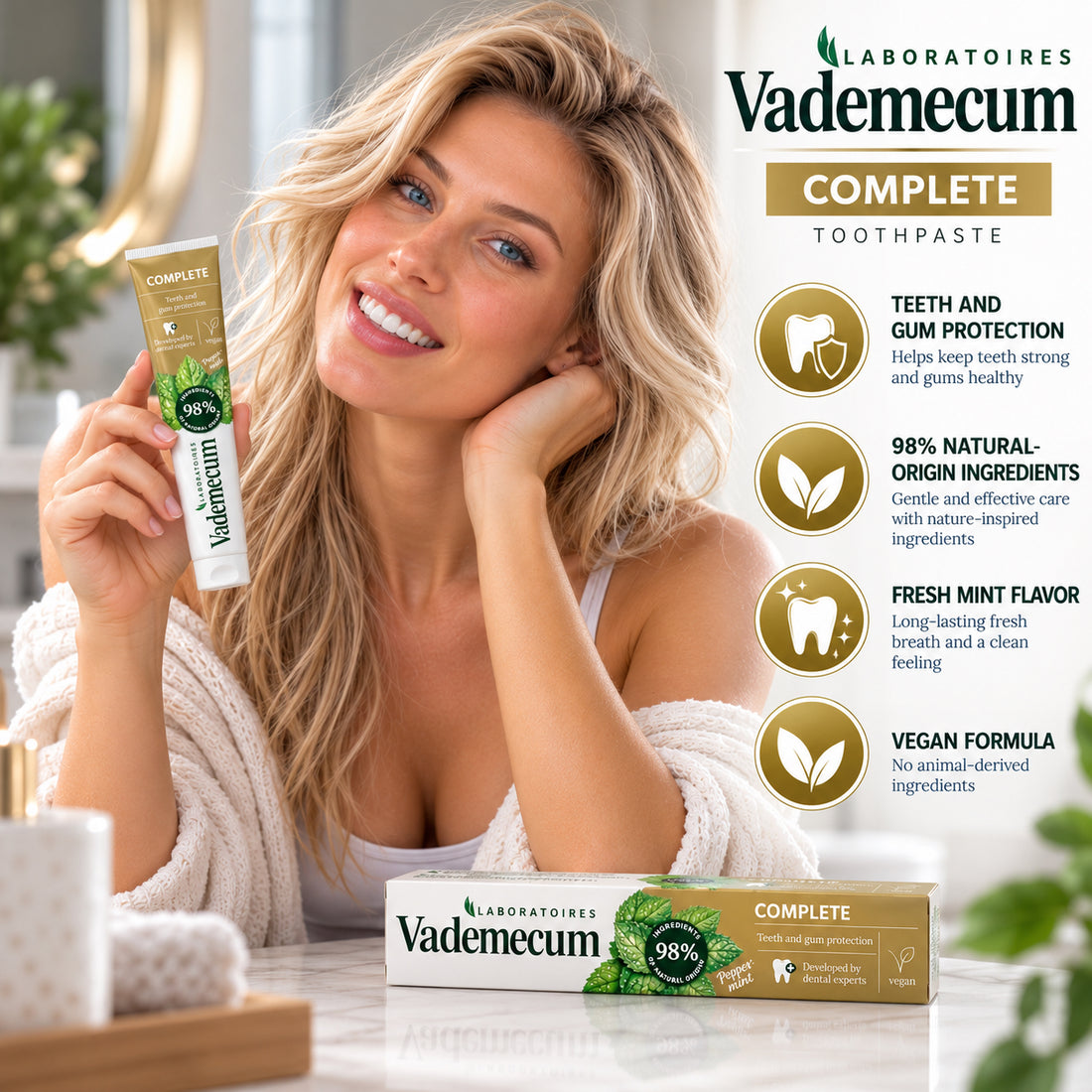 Vademecum Complete Toothpaste with Zinc &amp; Fluoride 2.54 fl oz