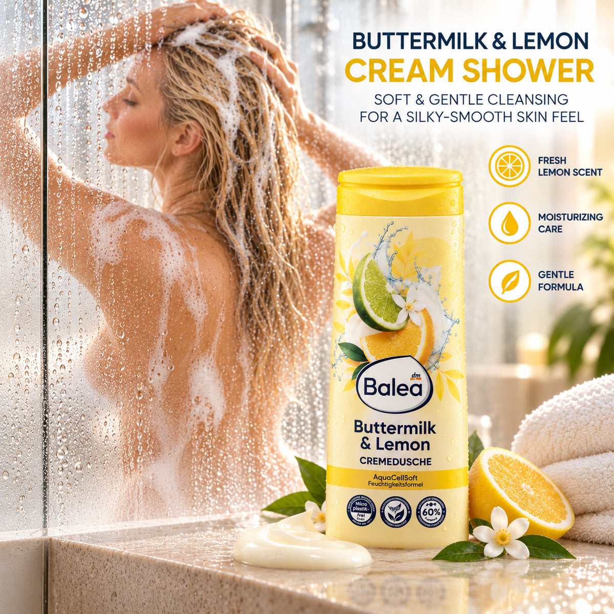 Balea Buttermilk &amp; Lemon Cream Shower 10.1 fl oz