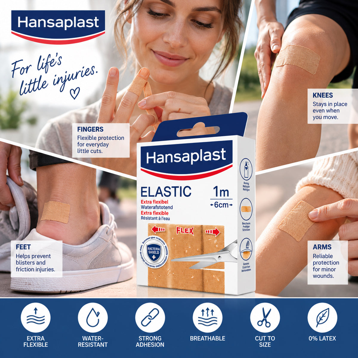 Hansaplast Elastic Flexible Water-Resistant Plaster – 39.4 in x 2.36 in