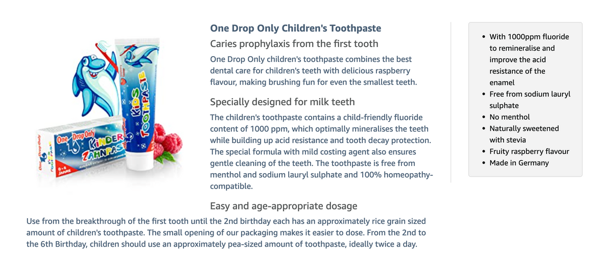 One Drop Only Kids Toothpaste 50 ml – Raspberry Flavor, Ages 0–6