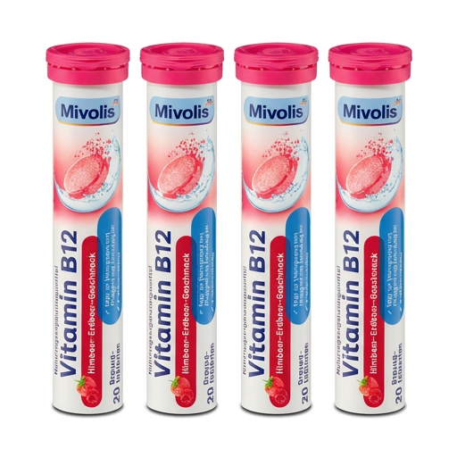 Mivolis Vitamin B12 Effervescent Tablets – Raspberry &amp; Strawberry Flavor, 20 Tablets – Germany