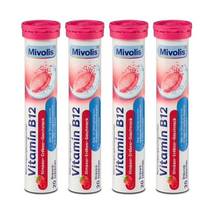 Mivolis Vitamin B12 Effervescent Tablets – Raspberry &amp; Strawberry Flavor, 20 Tablets – Germany