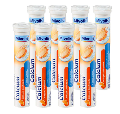 Mivolis Calcium Effervescent Tablets – Orange Flavor, 400 mg Calcium, 20 Tablets – Germany