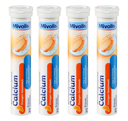 Mivolis Calcium Effervescent Tablets – Orange Flavor, 400 mg Calcium, 20 Tablets – Germany